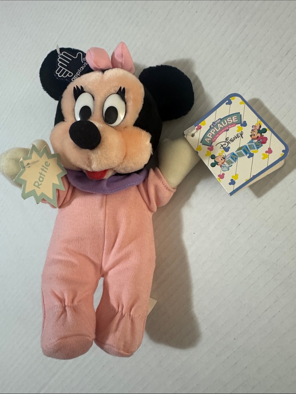 Vintage (late 80s-early 90s) Disney Minnie Mouse Pink & Purple Plush Rattle 141